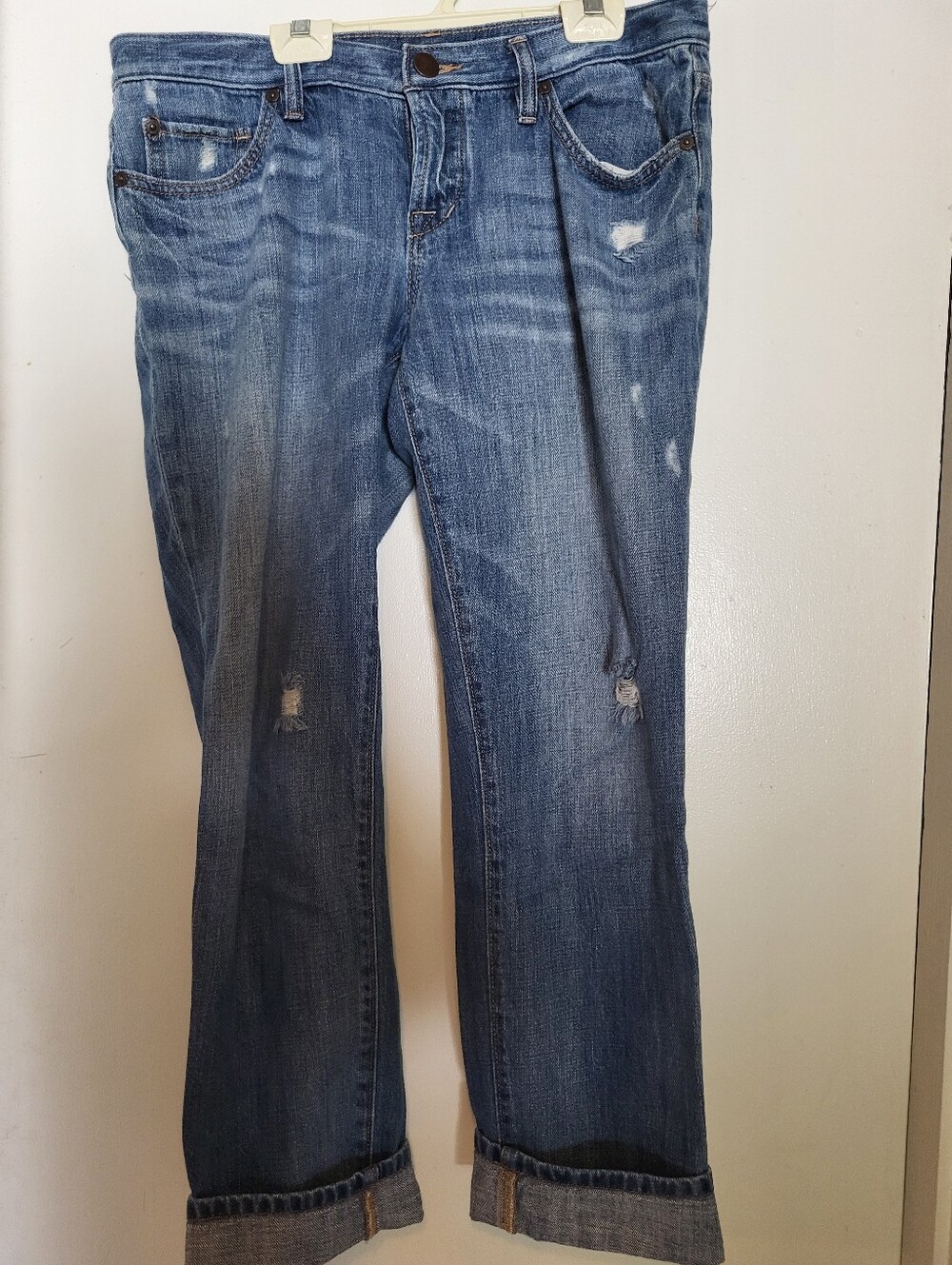 Ann Taylor Loft Boyfriend Capri Classic Blue Distressed Women's Jeans Sz 27/4
